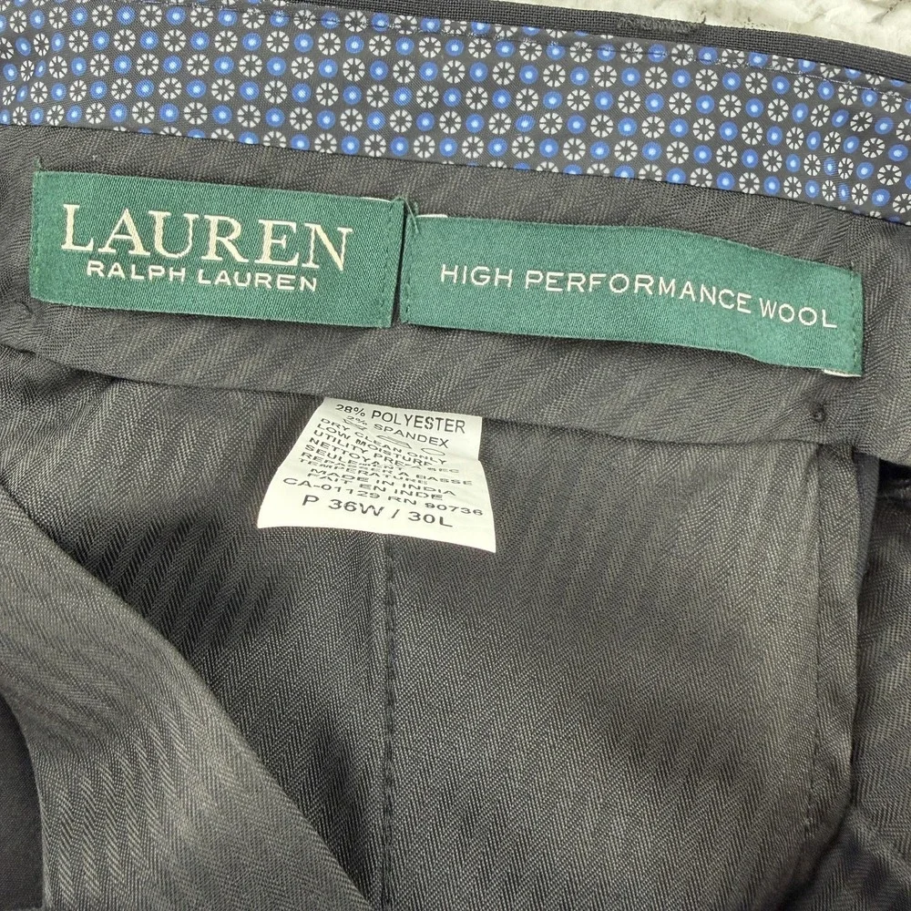 Lauren Ralph Lauren Dress Pants Mens‎ 36x30 Black Pleated High Performance Wool